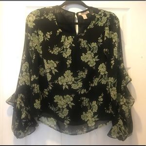 Black floral long sleeve blouse